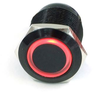 Phobya Vandalismus Klingeltaster 19mm Alu schwarz, rot beleuchtet, mit Schraubkontakten