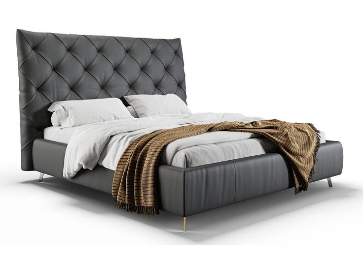KAWOLA Bett ANNY Polsterbett Leder schwarz 200x200cm