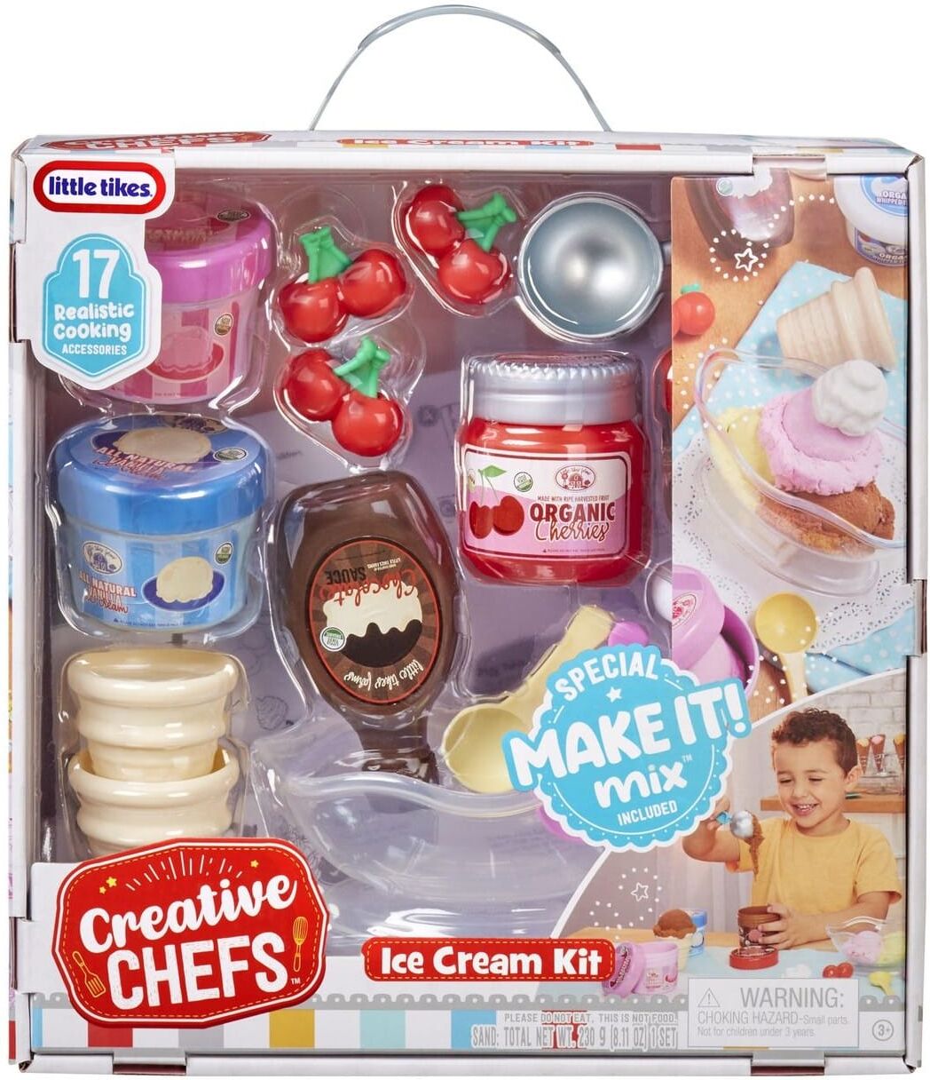 Little Tikes Creative Chefs Ice Cream Kit for Kids - Includes Make-It! Mix Play Sand, Play-Food Ingredients & Utensils - Ages 3 and Up