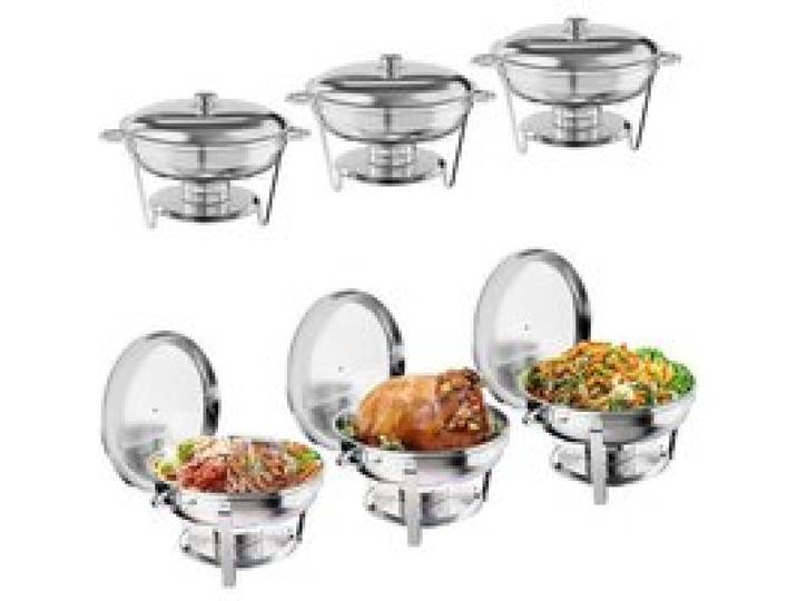 Ronds Réchaud à Buffet Ensemble de Chauffe Plats Buffet 5L Set Lot 6 Buffets Chauffants Acier Inoxydable Fêtes Mariages Dîners Noël