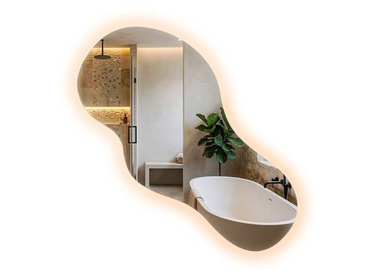 Miroir LED forme organique asymétrique salle de bain sans Cadre Lumière chaude 45x90 Tulup