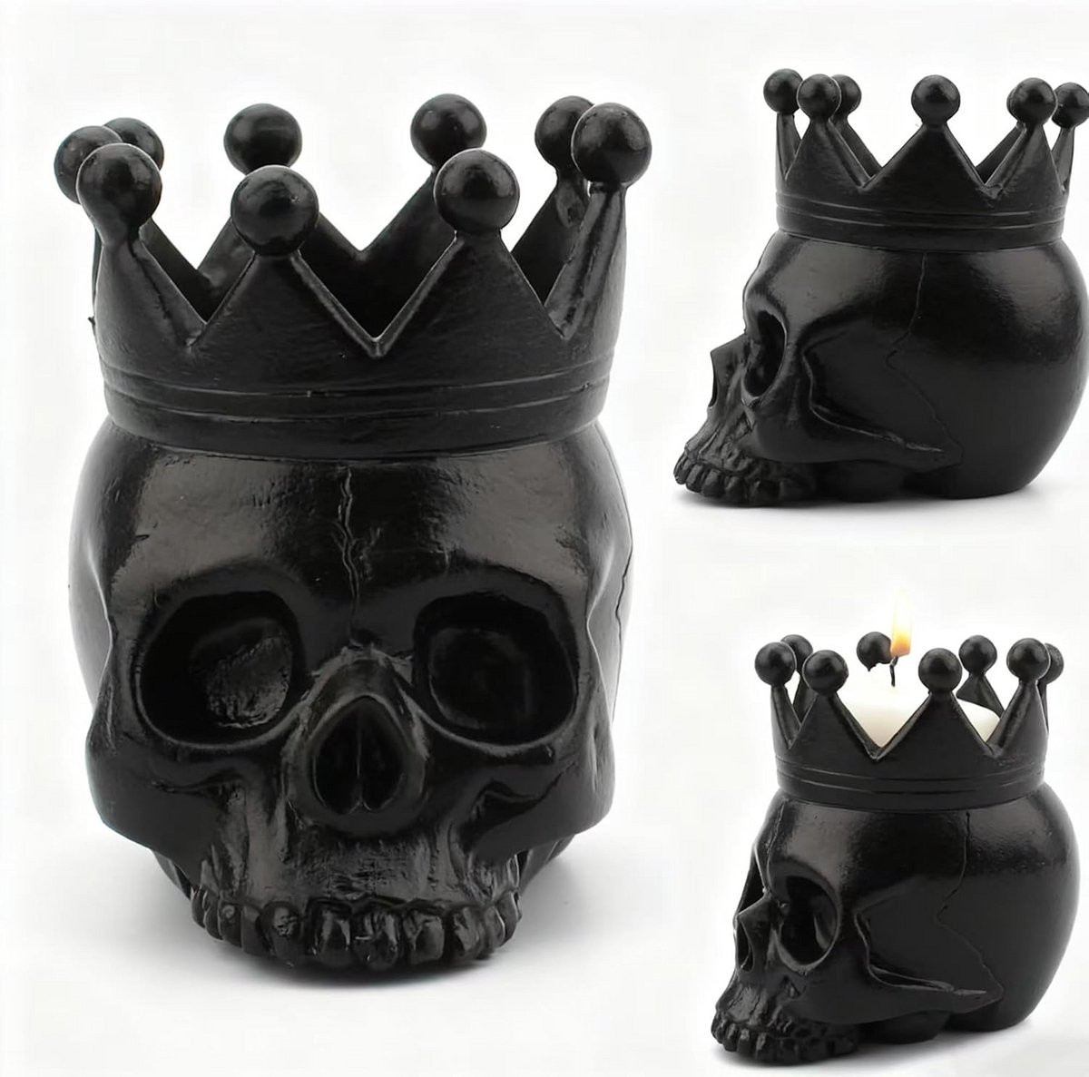 Set van 2 Zwarte Doodskop Kandelaars voor Tealights - Gothic Schedel Decoratie