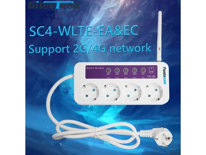 Prise connectée intelligente SC4-GSM 4G avec télécommande marche/arrêt, 4 ports, 16A, SMS en option, capteur de température