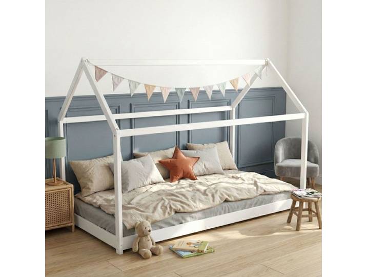 Lit cabane enfant inspiration Montessori en bois blanc 70x140 - LT14004 - Blanc - Terre de Nuit