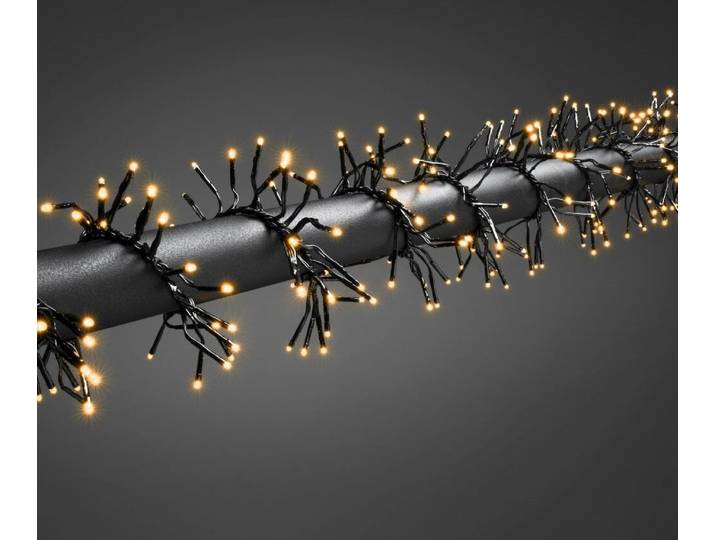 Konstsmide Micro LED Büschellichterkette Cluster, mit Multifunktion, frei wählbarem Timer und Dimmer, reagiert auf Musik, App-gesteuert (Android & IOS), 960 bernsteinfarbene Dioden, 36V_Außentrafo, schwarzes Kabel - 6563-870