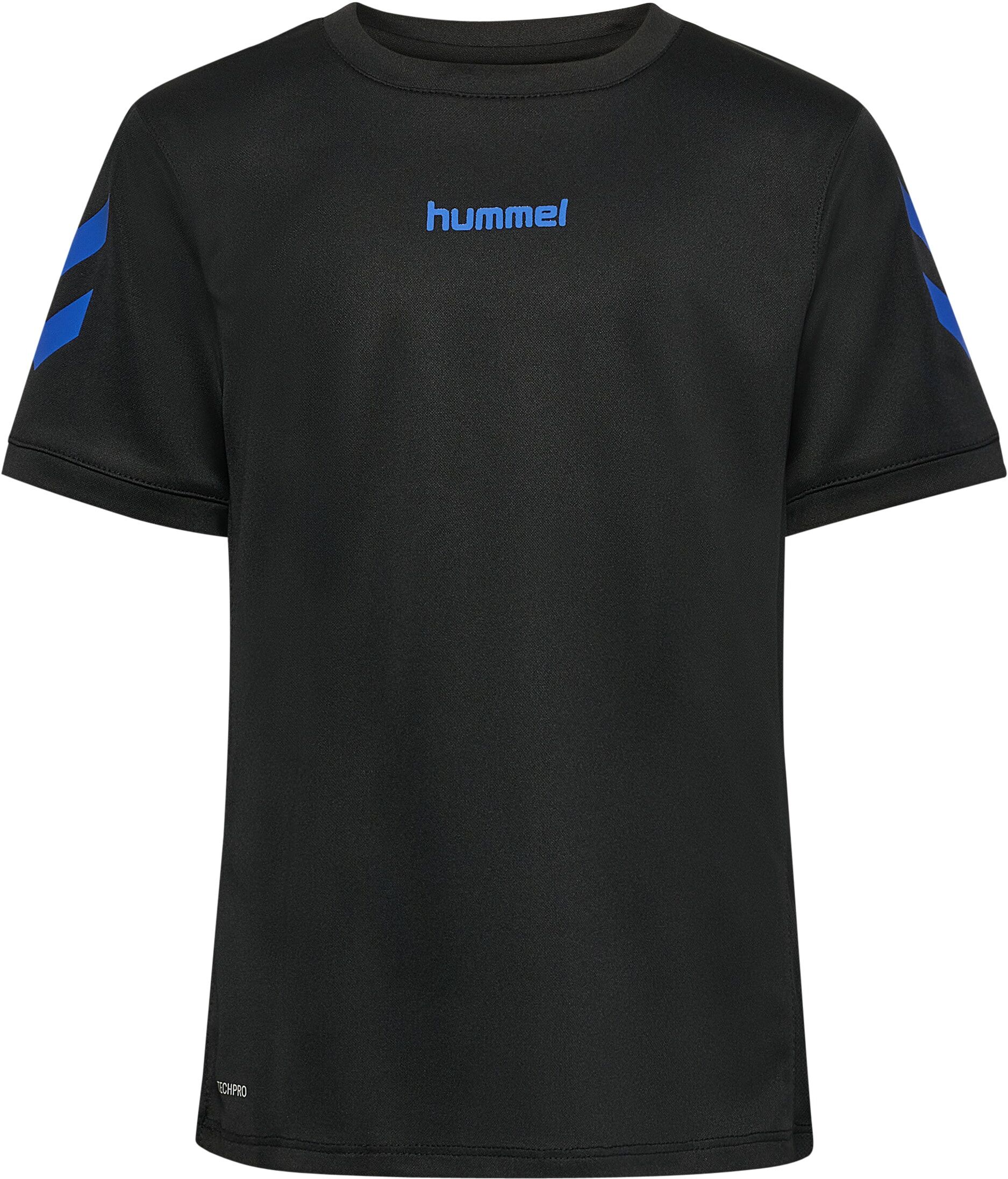 T-Shirt & Shorts HUMMEL "HMLBLAZE CLUB 26 POLY SET KIDS", Mädchen, Gr. 164, schwarz (schwarz, blau), Obermaterial: 100% Polyester, KOB Set-Artikel, mit Seitentaschen, mit gedrucktem Logo am Bein