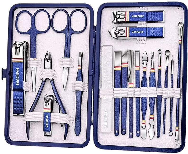 INF 19-teiliges Nagelknipser-Set, Dunkelblau, Edelstahl, Maniküre-Set für Zuhause