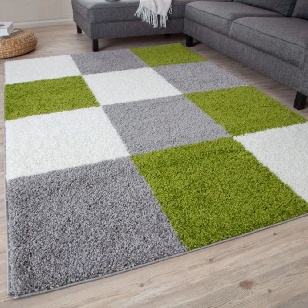 THE RUGS Myshaggy Collection Rugs Geometric Design in Green Green;Grey;White Rectangle 160 x 230 cm