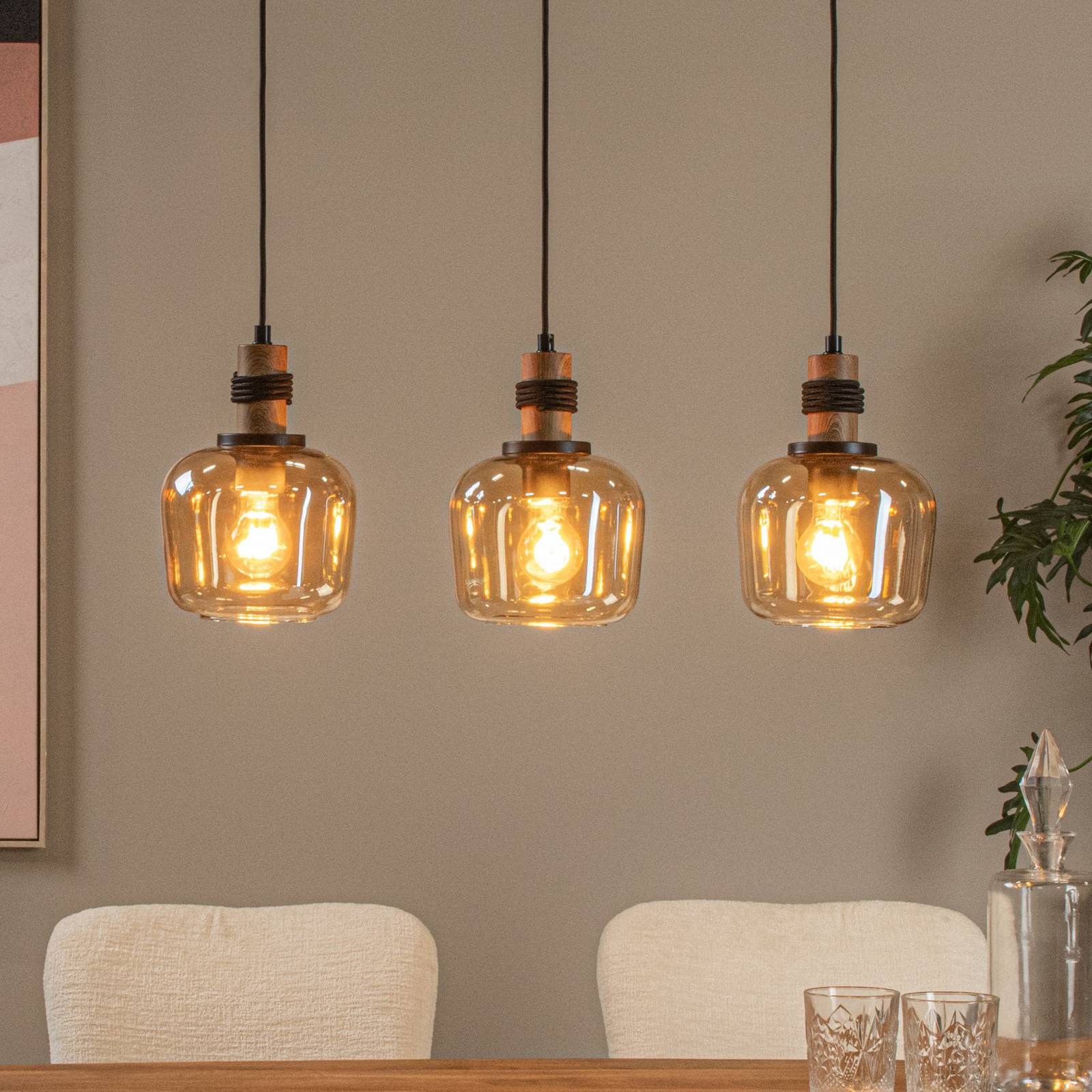 Lucide Glass Pendant Light Ilona, dimmable, Cream / amber, Living / Dining Room, Glass, Ceiling Light