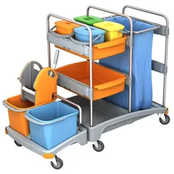 AquaSplast Systemwagen I - 21 mit 2 Wannen, 6 Eimern, Moppresse, Abfallsackhalter