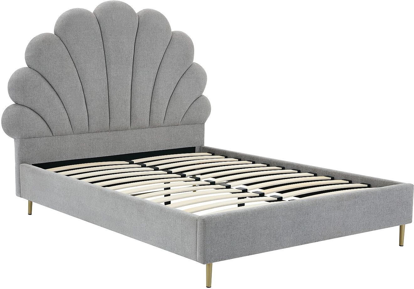 Vente-unique Bett mit Kopfteil in Muschelform - 140 x 190 cm - Stoff- Hellgrau - LIVAYA