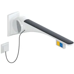 Hewi 802 LifeSystem Stützklappgriff 802.50.43260GU 900, weiß hochglanz/anthrazit matt, Spülauslösung, Funktionstaste, links