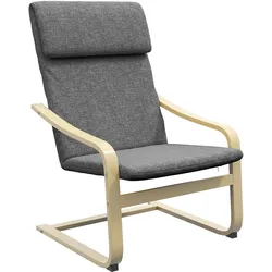 SESSEL mit Kopfstütze und Armlehnen, Bezug in Leinenoptik, Holzgestell, Grau