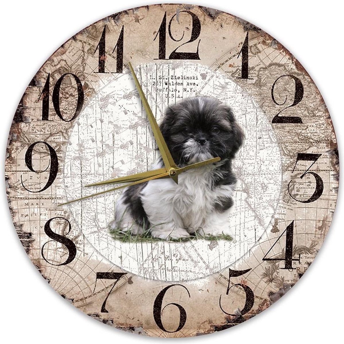 Houten Analoge Klok met Shih Tzu Hond - 30 cm
