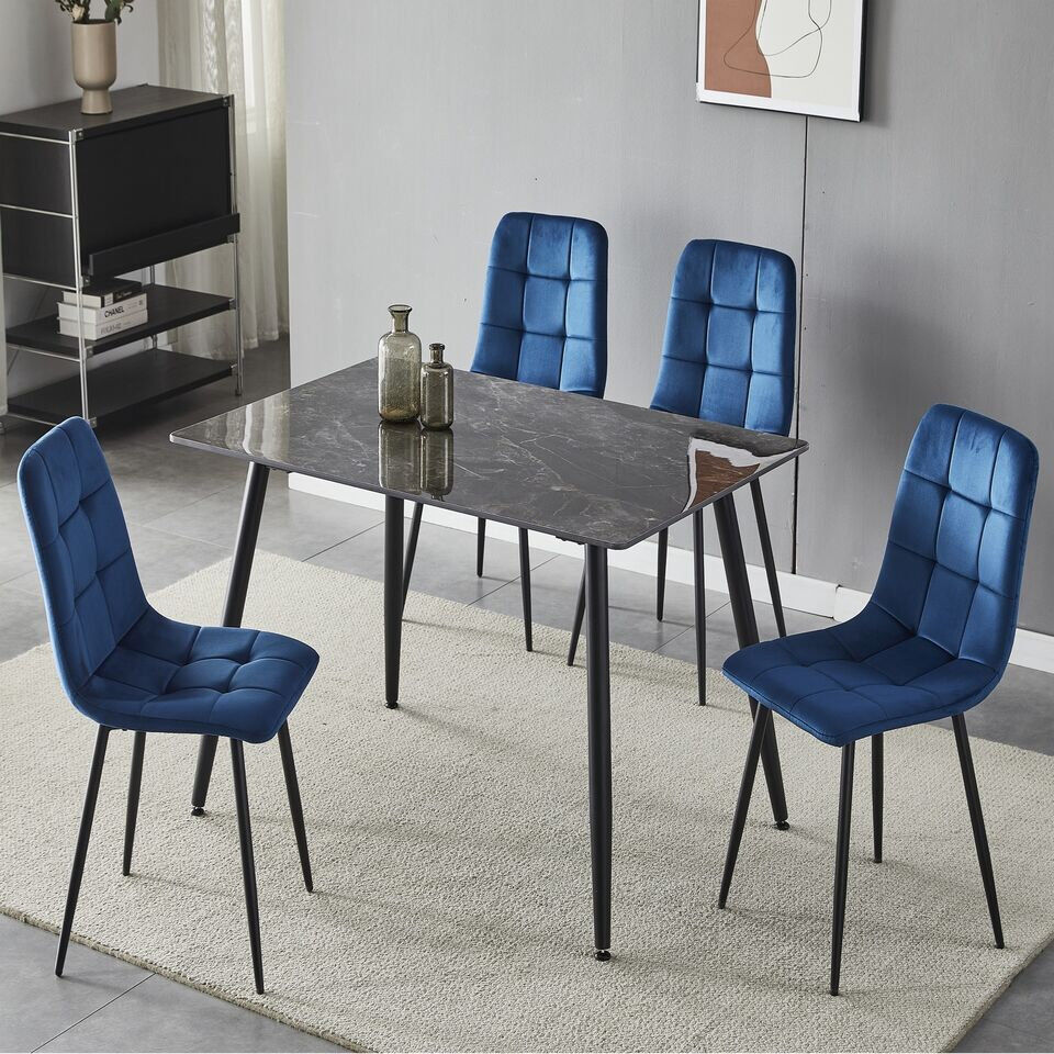 George Oliver Fulshear 4 - Person Dining Set Navy Blue/Black/White 89"H x 128"L x 8"W