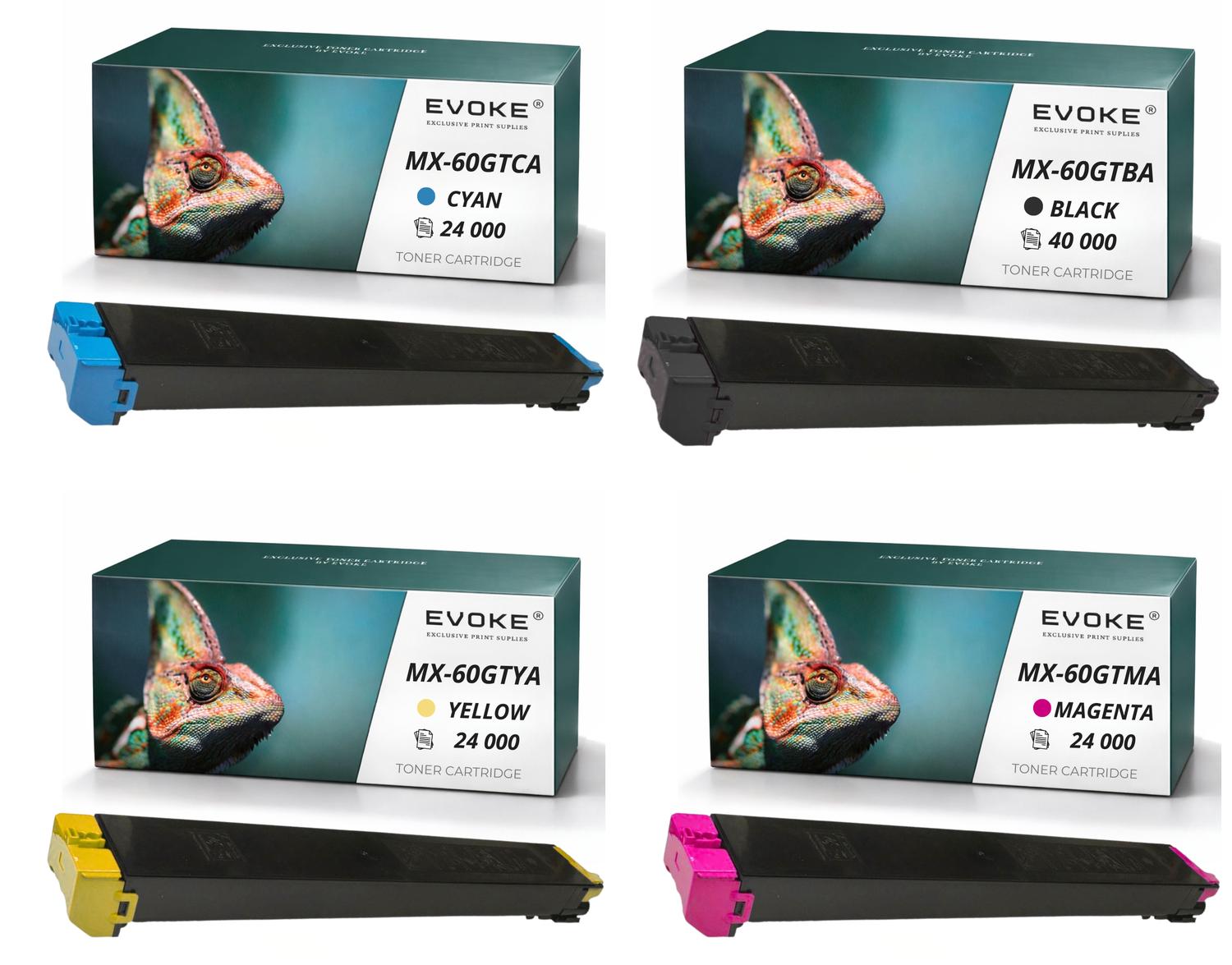 Evoke kompatibler Toner für Sharp MX-60GT MX60GT 4x CMYK:Schwarz,Cyan,Magenta,Gelb 112000 Seiten MX-2630N 2651 3050N 3051 3060N 3061 3070N 3071 3550N 3551 3560N 3561 3570N 3571 4050N 4051 4060N 4061 4070N 4071 5050N 5051 5070N 5071 6050N 6051 6070N 6071