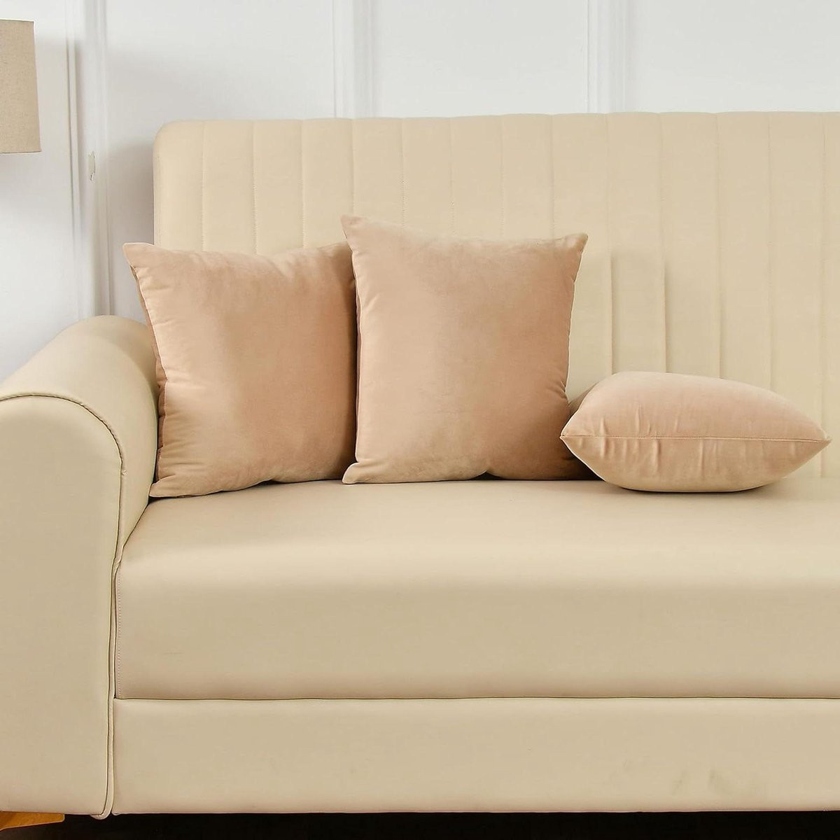 Set van 3 beige fluwelen kussenhoezen van 45x45 cm