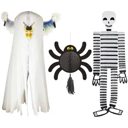 WellHome - Halloween Deko-Set: Geist + Skelett + Spinne