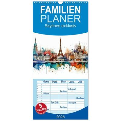 Familienplaner 2026 - Skylines exklusiv mit 5 Spalten (Wandkalender, 21 x 45 cm) CALVENDO