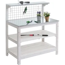 Pflanztisch MCW-N55, Gärtnertisch Blumentisch Pflanzregal, Holz MVG-zertifiziert verzinkte Platte, 117x102x56cm ~ weiß