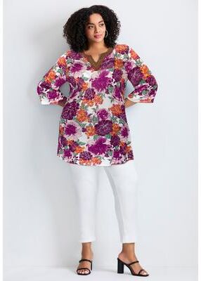 Plus Size Women's Beaded Embellishment Tunic by Avenue in Berry Bloom (Size 14)