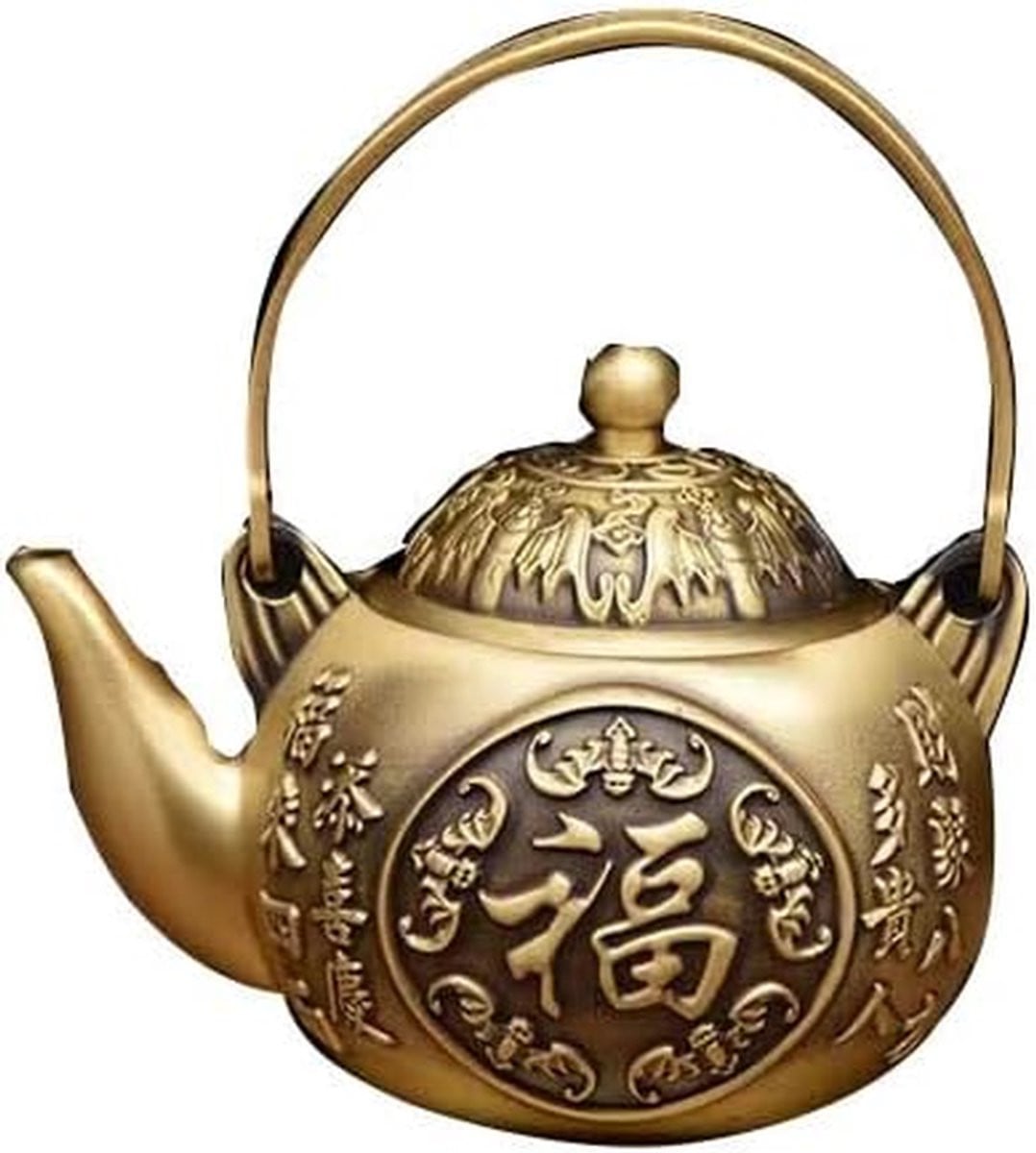 Koperen Theepot Ornament met Antiek Design voor Huisdecoratie, Koperkleurig