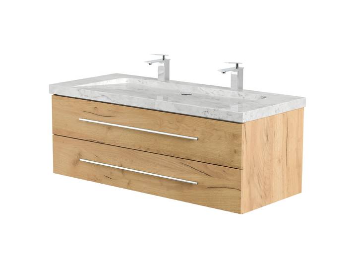 Meuble double vasque Yamo marbre 130cm Bois/Imitation chêne