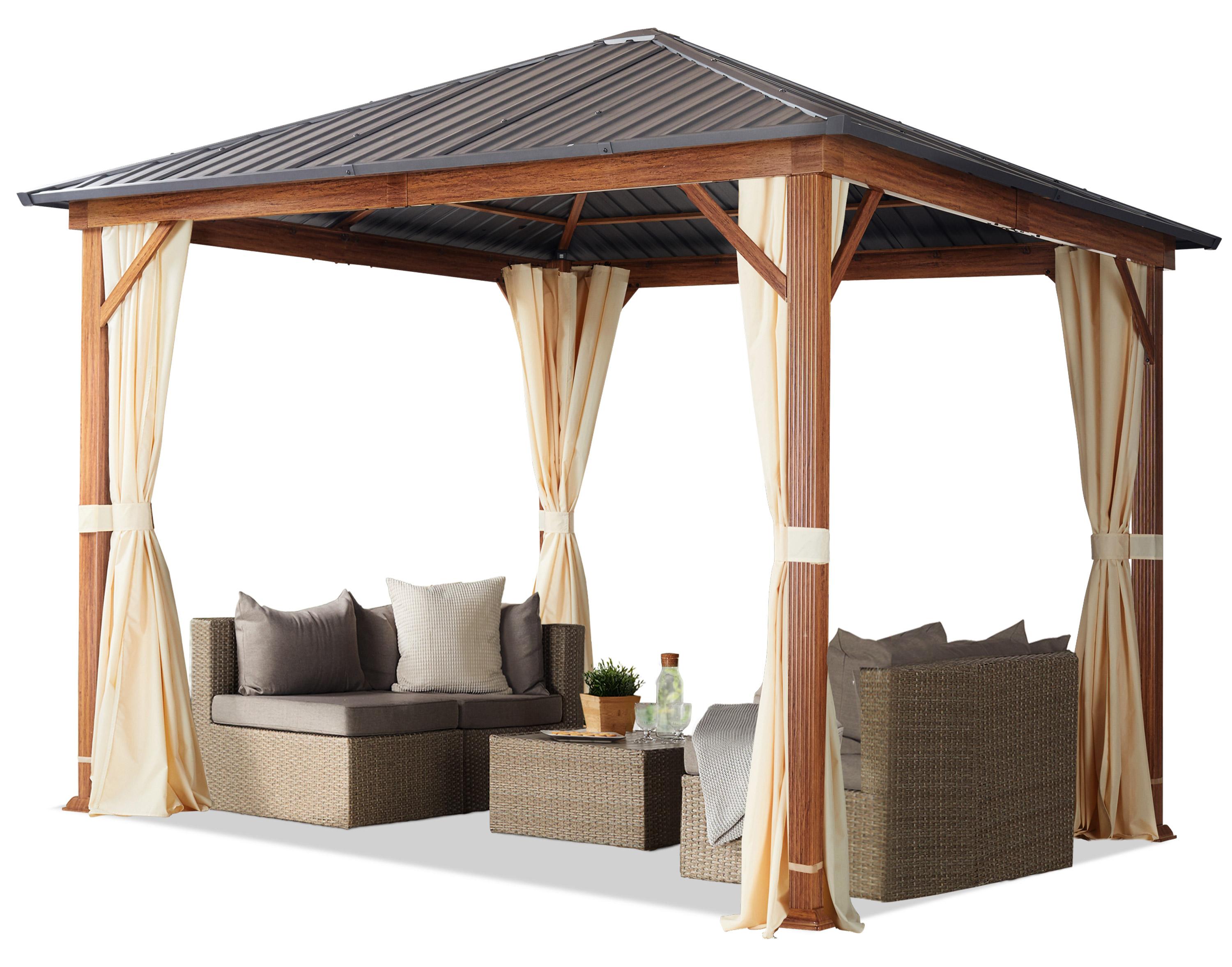 Gartenpavillon 3x3 m Holzoptik, Stahldach Hardtop 4 Seitenteile in Champagner