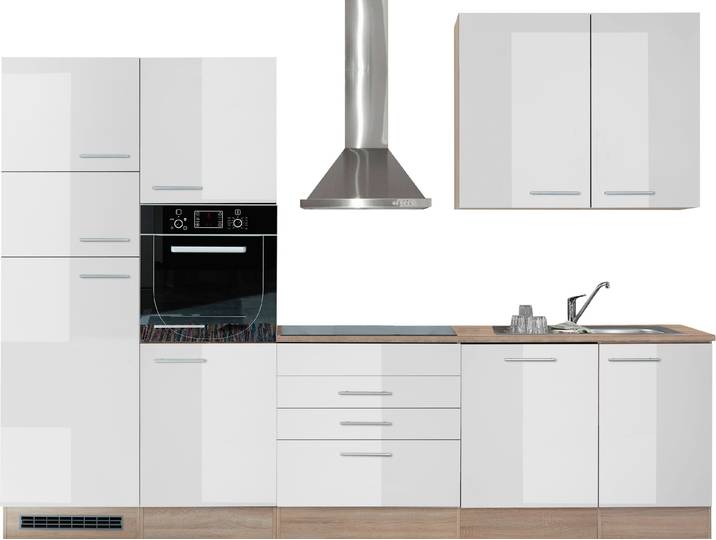 Küchenzeile BASIC BY BALCULINA Laurel , braun (küche: braun, korpus: sonoma eichefarben, arbeitsplatte: sonoma eichefarben), B:310cm T:60cm, Komplettküchen-Sets, Küchenzeile, ohne E-Geräte, Breite 310 cm