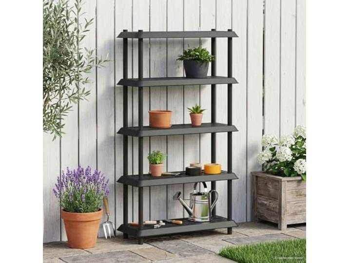 ROMHZKS Regaleinheit 5 Ebenen 100 x 40 x 177 cm PP Anthrazit UV-beständige Oberfläche, Entwässerungsloch-Design, für Hof, Balkon, Wohnzimmer, Abstellraum, einfache Reinigung