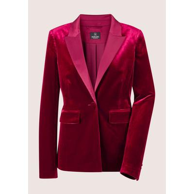 Longblazer MADELEINE "Samtjacke Samtblazer mit Reverskragen", Damen, Gr. 46, rot (rubinrot), Obermaterial: 90% Polyester Green Circle PES GreenC. 10% Elasthan EL., Modern, normal, Blazer Longblazer, Samtblazer mit Satin-Reverskragen