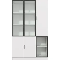 STILVORA Vitrine aus Spanplatte und Glas, Weiß, 120x35x200 cm, mit LED