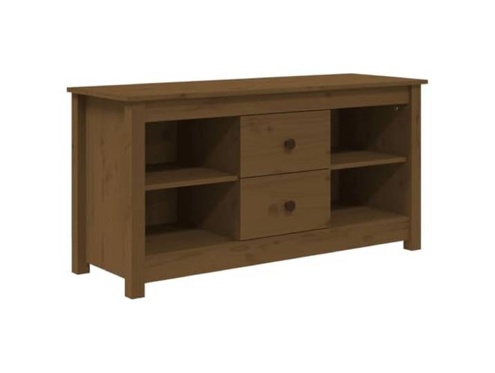 GKHPYURE TV-Schrank Bernstein 103 x 36,5 x 52 cm Massivholz Kiefer 2 Schubladen, 4 Fächer, stabiler Rahmen, kippsicher, einfache Montage