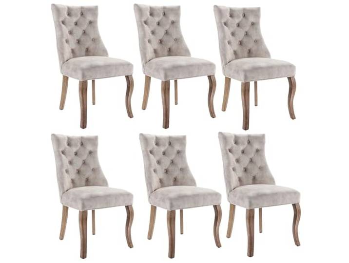 I0I&I0I Luxuriöser Samt Esszimmerstuhl Set 4-Fußstuhl in Beige mit Hoher Rückenlehne und Knopfsteppung Massivholzgestell 4er Set (6, Light Beige, 51x 47x97cm)