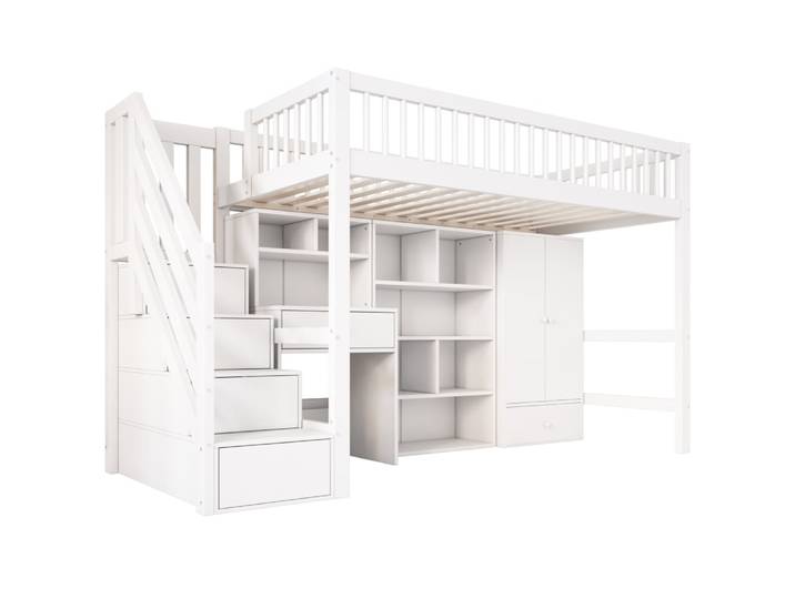 Lit enfant multifonction en panneau de particules blanc 90 x 200 cm