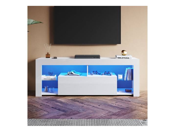 SONNI TV-Schrank Lowboard TV Schrank Weiß mit RGB-Lichteinblendung