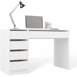 Schreibtisch ARTO WEISS 120 CM 5 Schubladen Schrank Modern für Arbeit Zuhause Büro