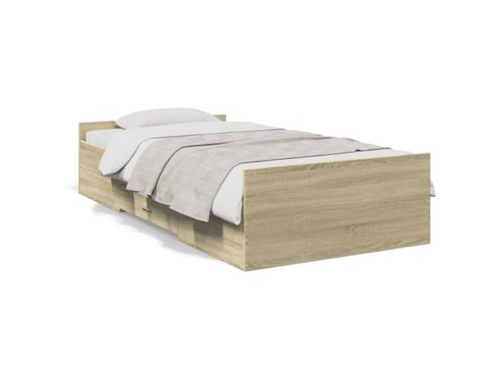 PUGYNBK Bett mit Schubladen, Holz, Sonoma-Eiche, 90 x 200 cm Integrierte Lagerung, robuste Lamellen, langlebige Struktur, ohne Matratze