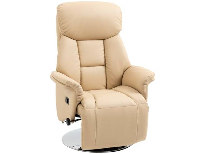HOMCOM Fauteuil de Relaxation Fauteuil Relax Inclinable Pivotant Beige Repose-Pied Réglable\, Accoudoirs\, Chaise TV\, Cuir Synthétique\, Jusqu'à 150 kg\, pour Salon Chambre Home Cinéma