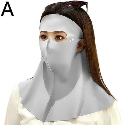 Inspire Select Womens Ice Silk Anti UV Face & Neck Cover Mask Breathable Sunscreen Veil For Summer Cycling & Outdoor Sports gray