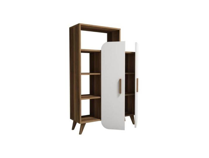Armoire - BOBOCHIC - BARI - Blanc - Noyer - 2 portes - Bibliothèque - Moderne - Scandinave