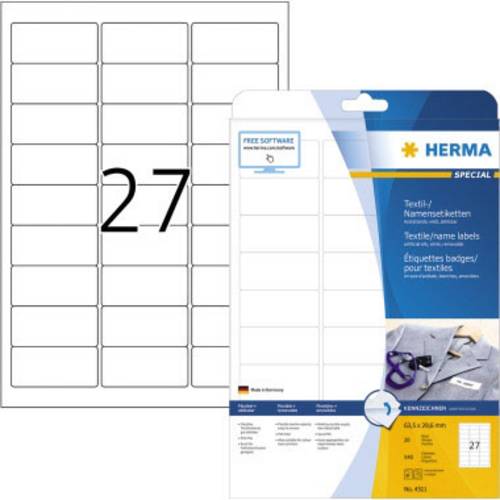 Herma 4511 Namens-Etiketten 63.5 x 29.6mm Acetatseide Weiß 540 St. Wiederablösbar Laserdrucker, Kopierer, Farblaserdrucker