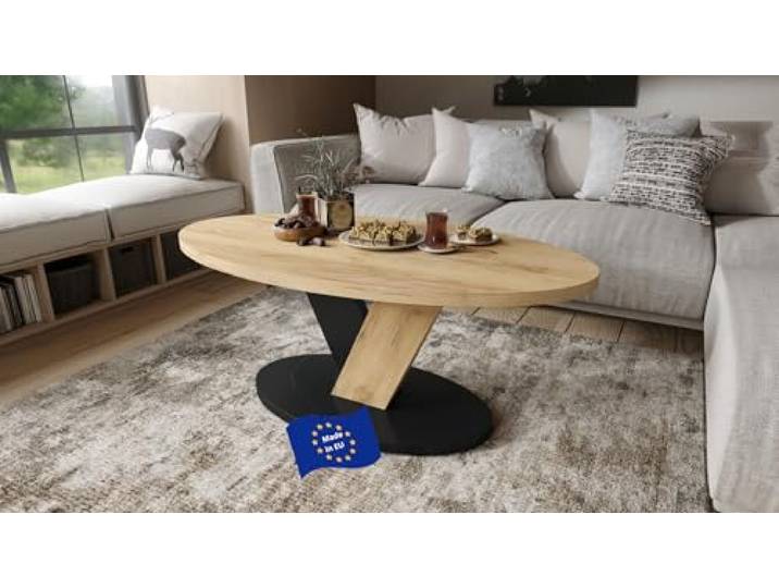 designimpex Design Couchtisch Lova Eiche Gold/Schwarz matt 110x45x60 cm oval Couch Table Ablage Stubentisch Living Room Table Moderne Tische ovaler Wohnzimmertisch Sofa Wohnzimmer Küchentisch