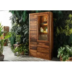 Vitrine Sheesham 109x40x202 walnuss gewachst TORONTO #211