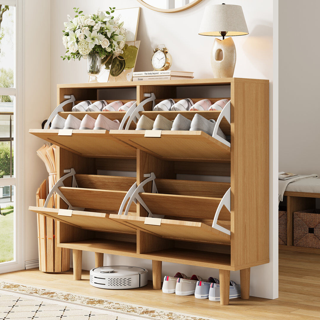 Brambly Cottage 16 Pair Shoe Storage Cabinet Light Oak 16