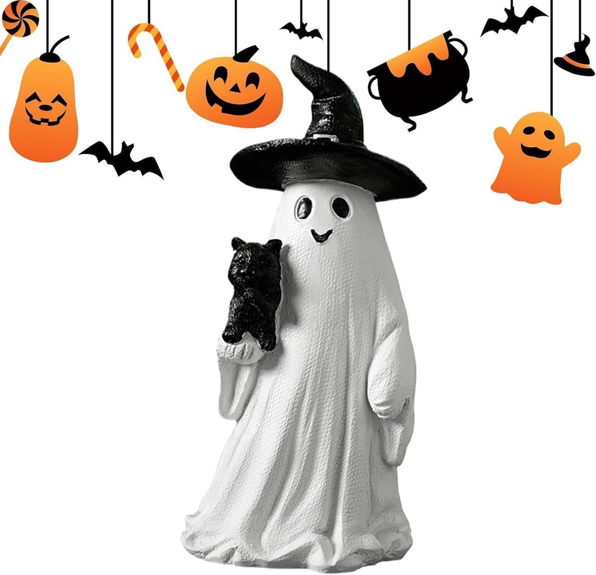Spookbeeldje Decoratie Wit - Handbeschilderd Hars Figuur - Hoogte: 18 cm