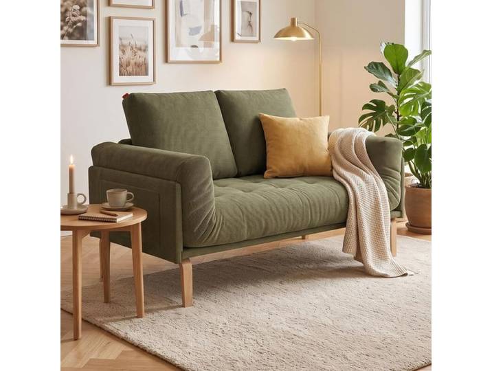 Schlafsofa Steward Webstoff/Cord mit Lattenrost Mischgewebe H:67cm/B:200cm/T:90cm Grün skandinavisch