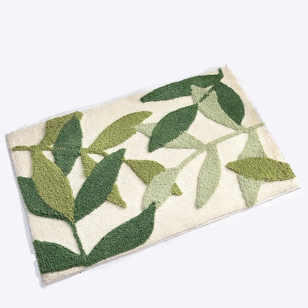 Absorberende antislip badmat met groene bladeren - 80 x 50 cm