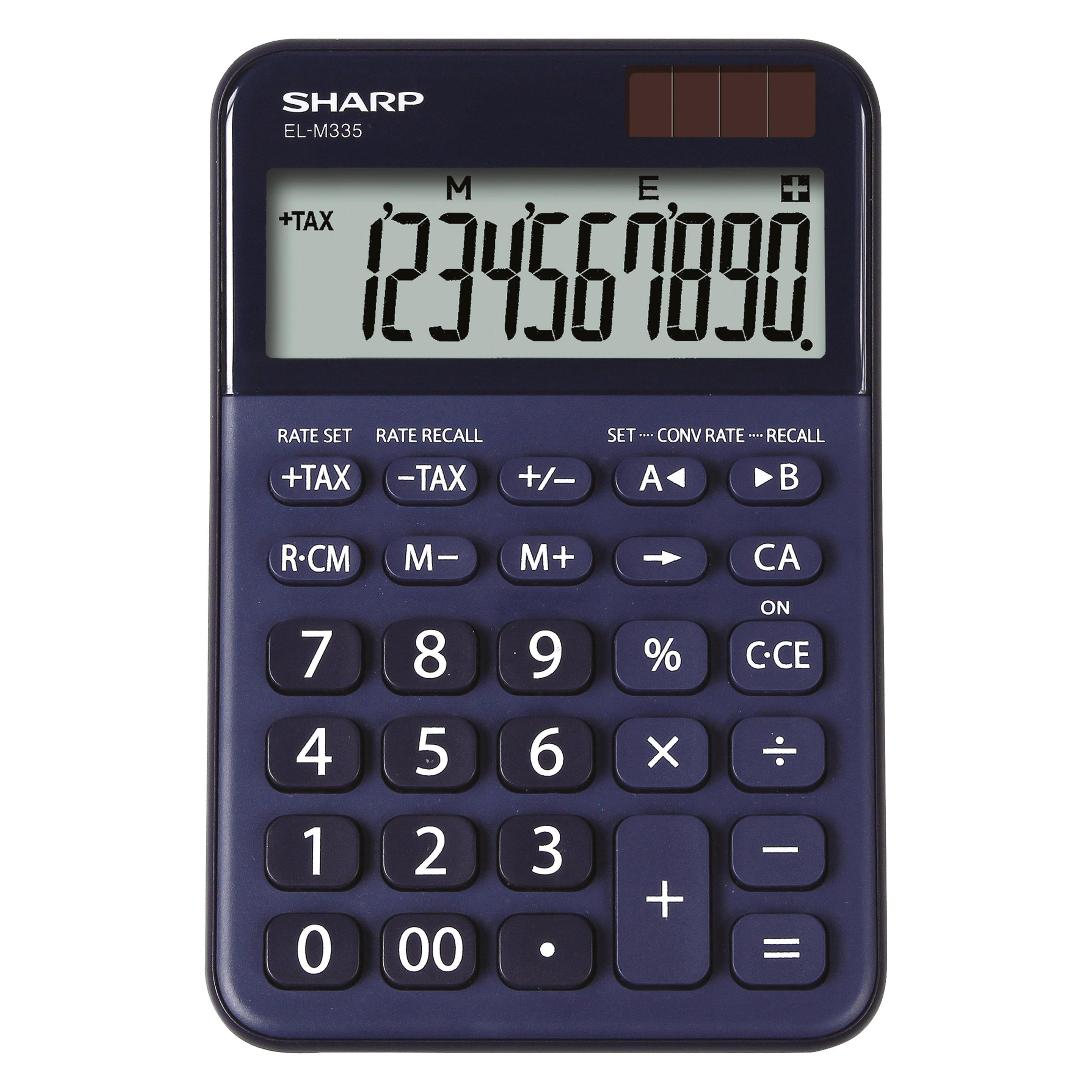 Sharp Tischrechner 10-stellig blau (Batteriebetrieb, Solarenergie) (SH-ELM335BBL)