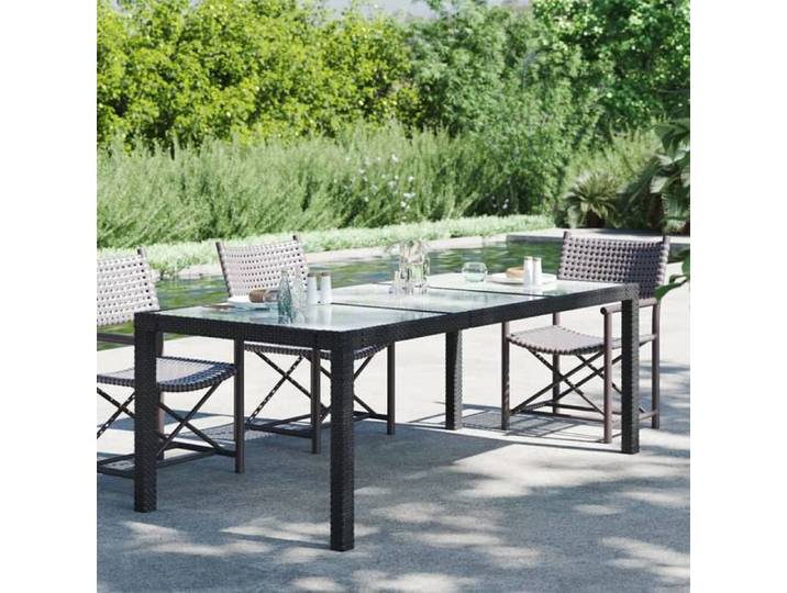 Automne/hiver  Noir Table de jardin Noir 190x90x75cm Verre trempé/résine tressée - Hauteur:75cm Nove4489011